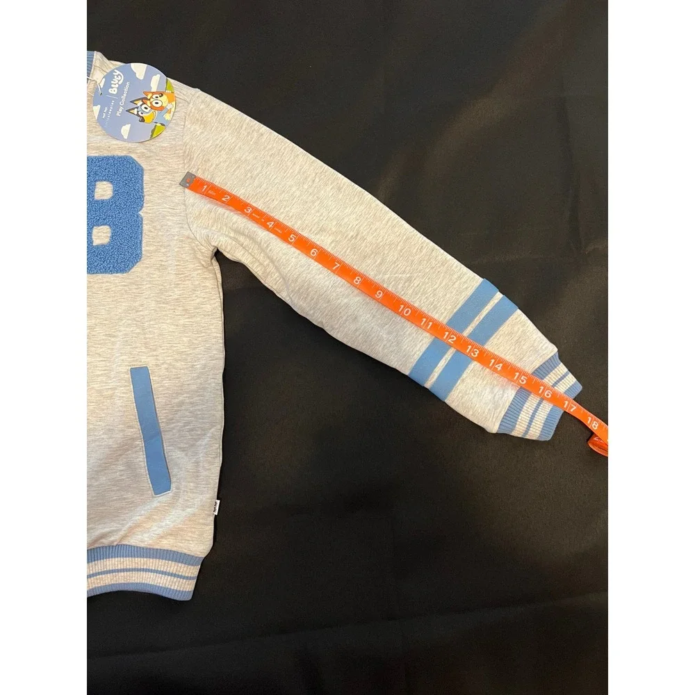 Little Sleepies Bluey Play Collection Varsity Jacket Grey Blue Size 8 NWT‎